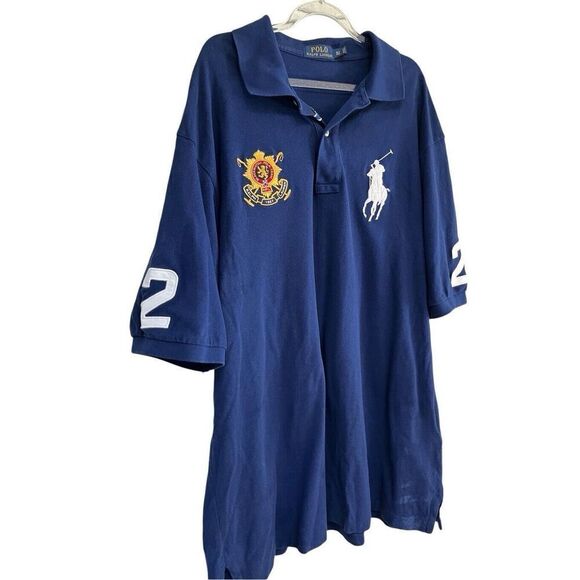 Polo Ralph Lauren Big Pony Crest Mesh Polo Big & Tall Men’s XLT Navy “2” VTG - Picture 10 of 14
